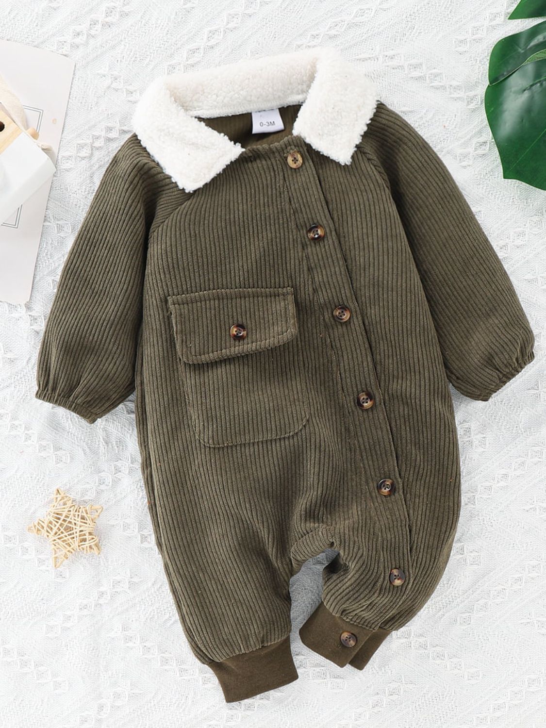 Baby Buttoned Collared Neck Corduroy Jumpsuit - Ivy & Arrow Supply Co.