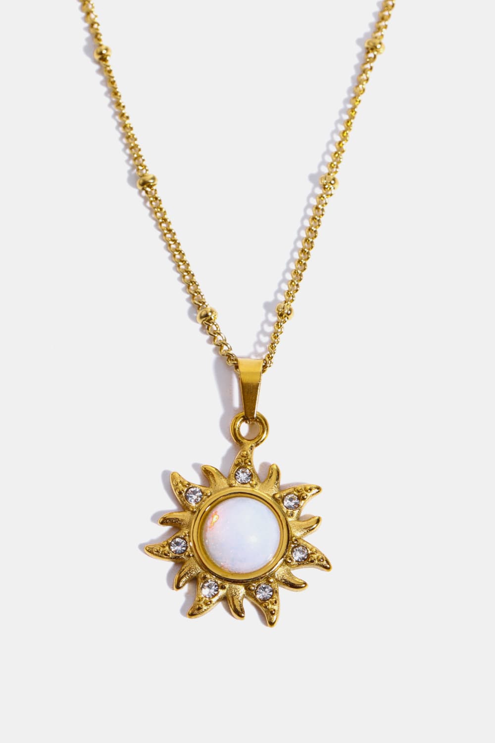 Opal Sun Pendant Stainless Steel - 18K Gold-plated Necklace - Stylish and Durable Jewelry Accessory with Opal and Zircon Inlay