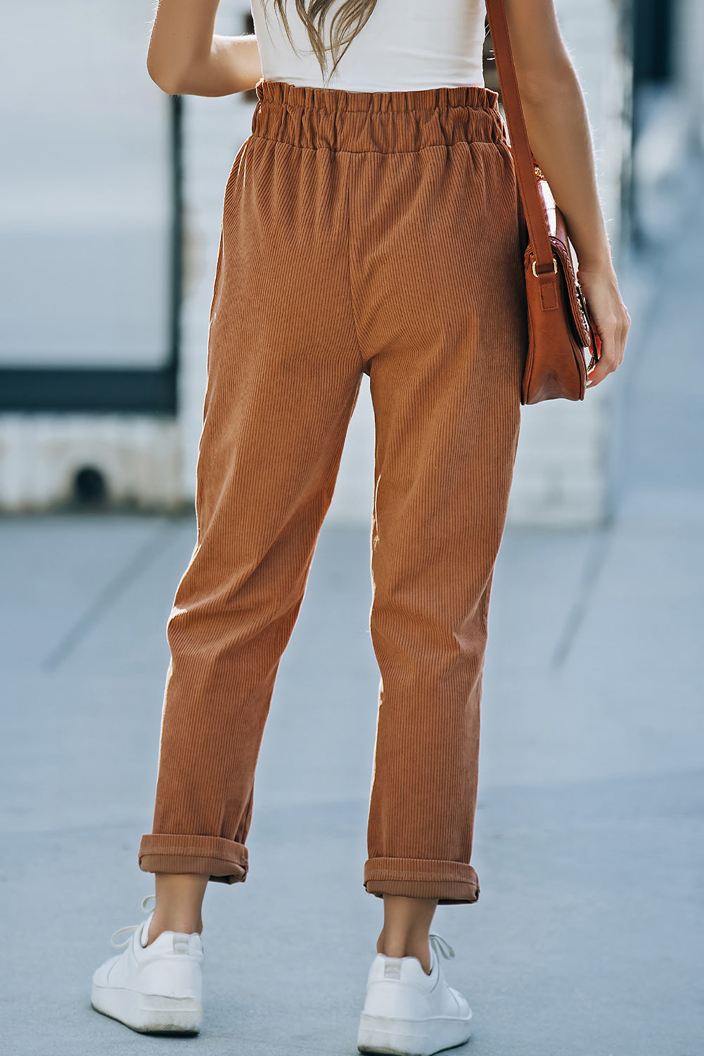 Women's White Label Drawstring Corduroy Pants featuring Pockets and Comfortable Elastic Waist