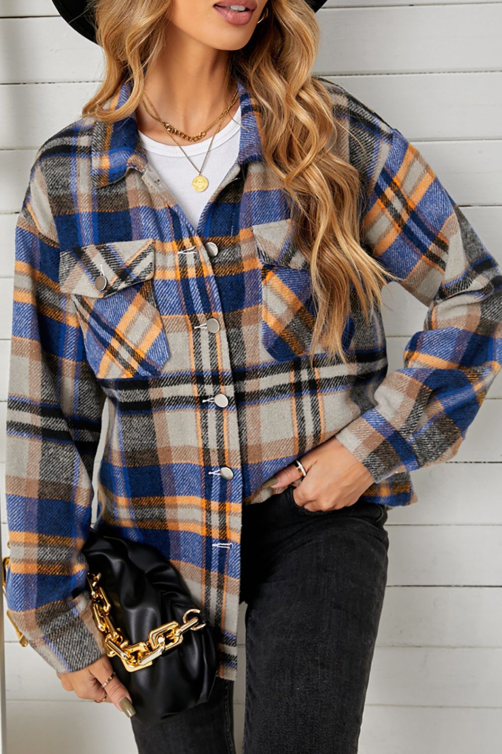 Women's Plaid Button Down Flannel Shacket with Pockets - Stylish Casual Chic Shirt Jacket