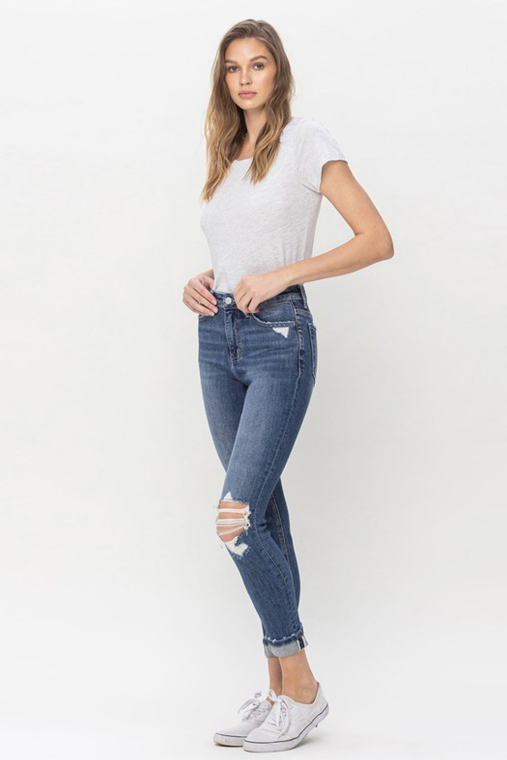 Women's Vervet by Flying Monkey Teagan High Rise Cropped Skinny Jeans - Distressed Detailing - Comfortable Fit