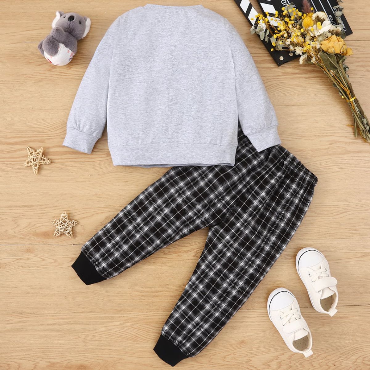 Kids Animal Graphic Sweatshirt and Plaid Joggers Set - Ivy & Arrow Supply Co.