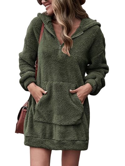 Women's Oversized Half-Zip Hoodie with Dropped Shoulders Front Pocket and Stylish Hood - Stylish and Comfortable Wardrobe Essential