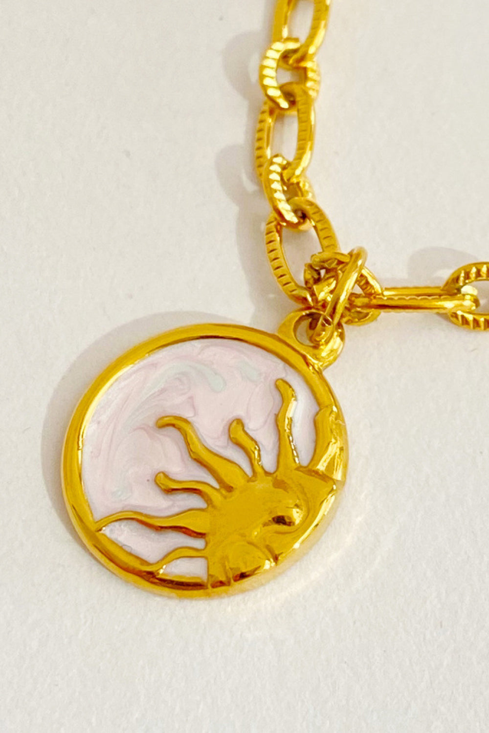 Classic Round Sun Moon Pendant Necklace - Stainless Steel - 18K Gold-Plated