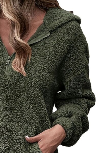 Women's Oversized Half-Zip Hoodie with Dropped Shoulders Front Pocket and Stylish Hood - Stylish and Comfortable Wardrobe Essential