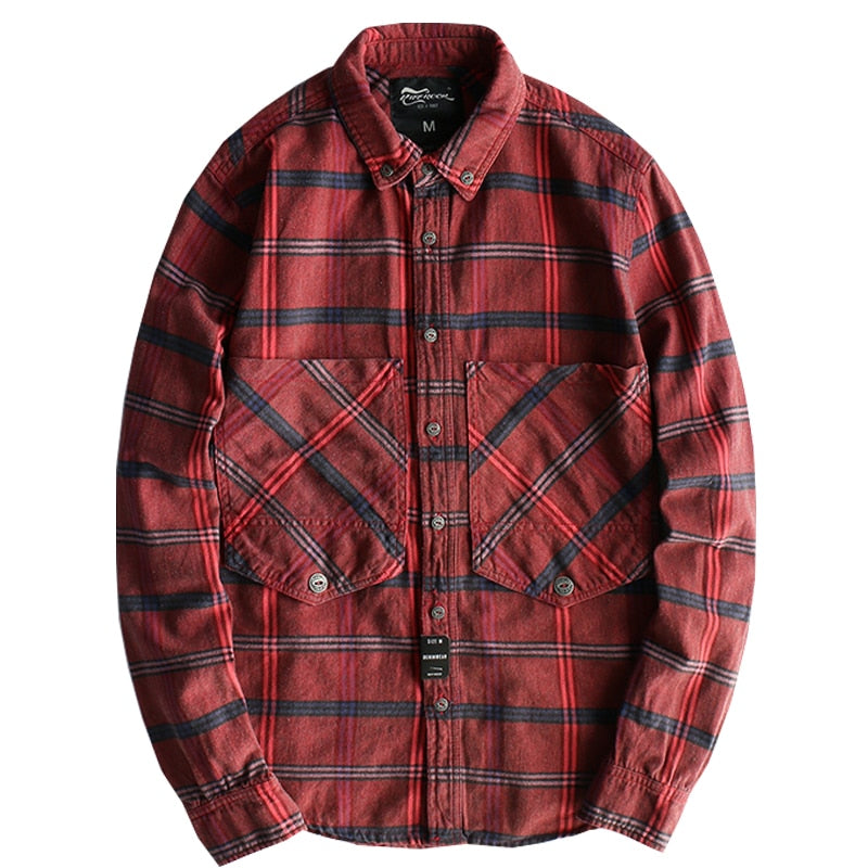 Men's Lightweight Plaid Long Sleeve Shirt - Casual Distressed Lapel Shirt