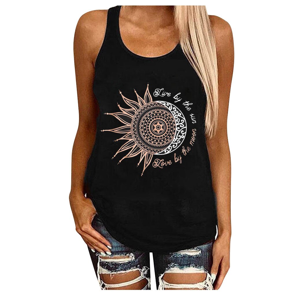 Women's Sun and Moon Graphic Print Tank Top - Summer Sleeveless Tee