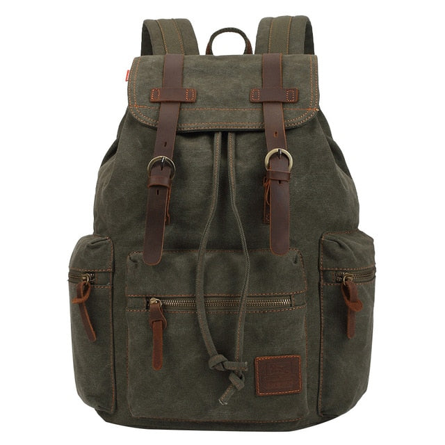 Vintage Waterproof Canvas Rucksack Backpack with Adjustable Straps - Durable Outdoor Travel Bag