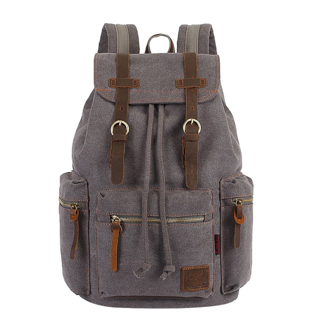 Vintage Waterproof Canvas Rucksack Backpack with Adjustable Straps - Durable Outdoor Travel Bag