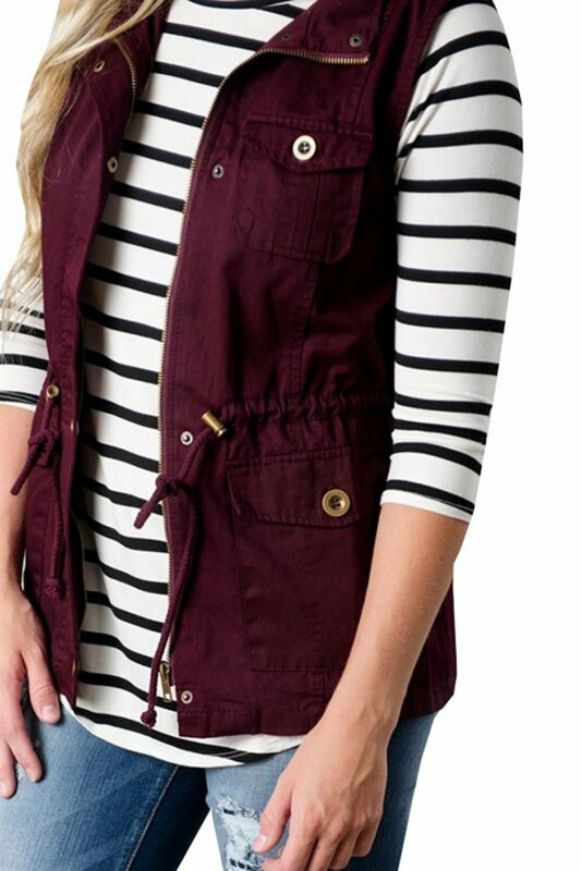 Chic Women's Slim-fit Drawstring Cargo Vest with Zipper Closure V-neck Collar