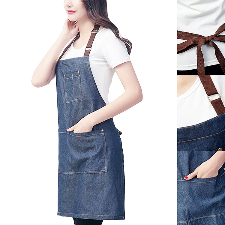 Denim Apron with Pocket Hanging Neck Women Men Kitchen Hotel Coffee Shop Bakery Waiter chef uniforms Aprons Drop Shipping - Ivy & Arrow Supply Co.