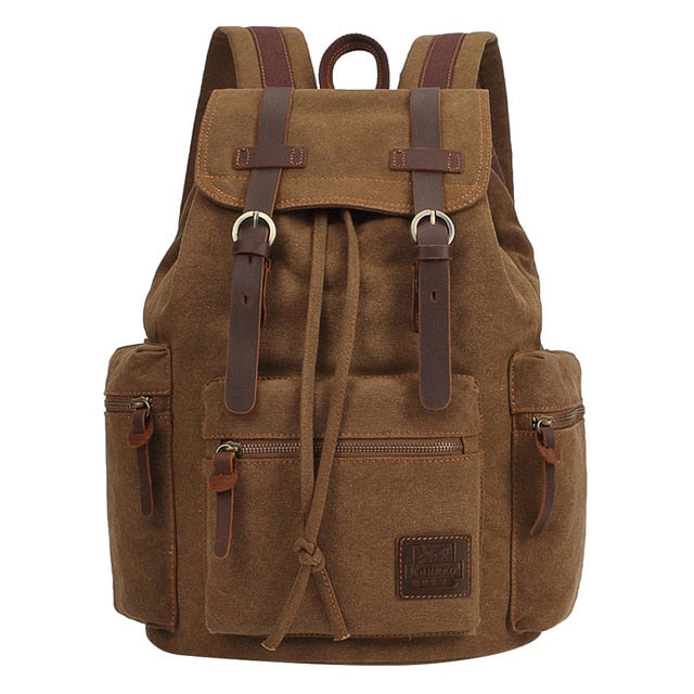 Vintage Waterproof Canvas Rucksack Backpack with Adjustable Straps - Durable Outdoor Travel Bag