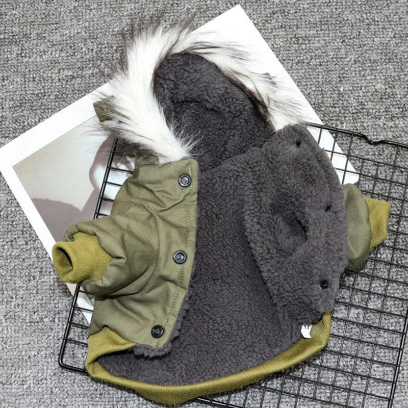 Windproof Dog Hoodie Jacket with Plush Liner - Snap Buttons for Easy On/Off - Available in 6 Sizes