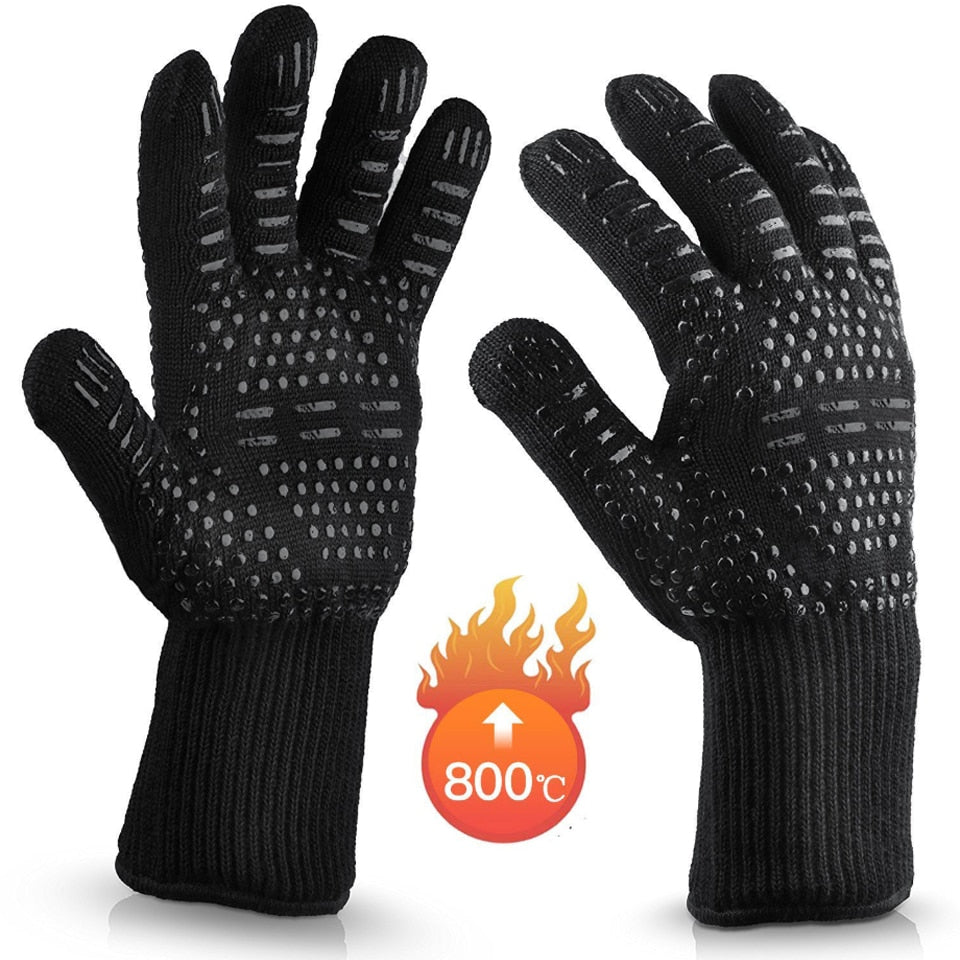 VERHALLE BBQ High Temperature Fireproof Gloves resisting up to 800 Degrees Aramid 1313 and Deyan+ cotton+ silicone Gloves for Heat Protection