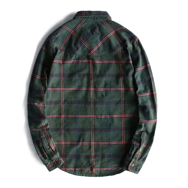 Men's Lightweight Plaid Long Sleeve Shirt - Casual Distressed Lapel Shirt