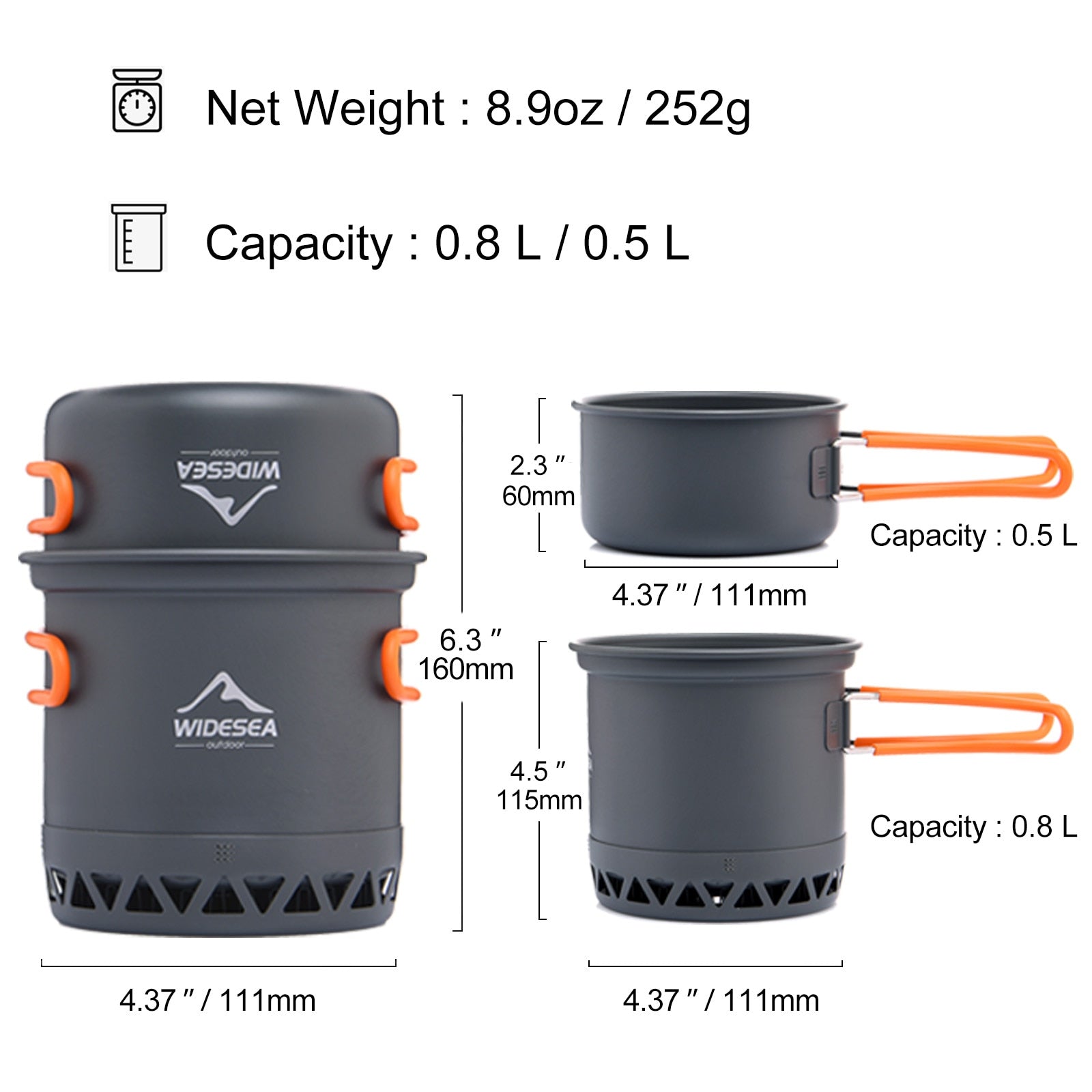 WIDESEA Outdoor Camping Anodized Aluminum Cookware Set for 2-3 People