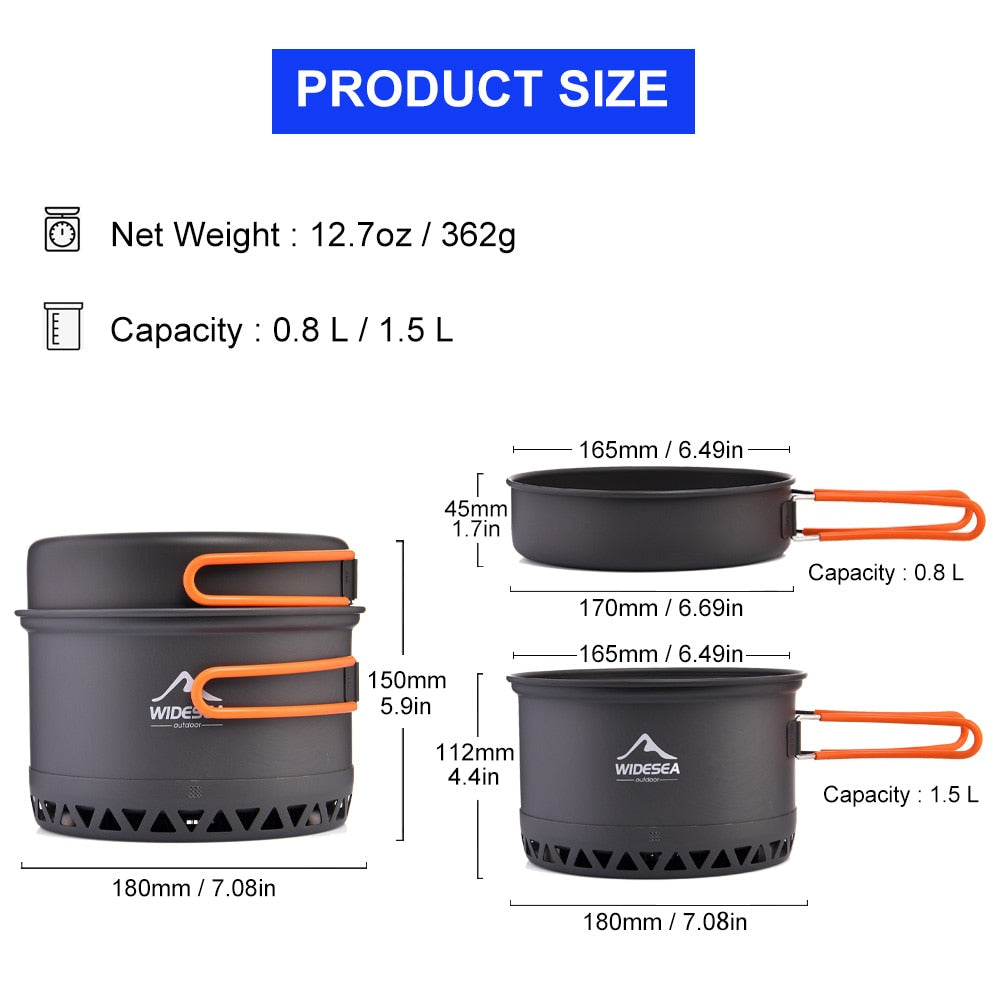 WIDESEA Outdoor Camping Anodized Aluminum Cookware Set for 2-3 People