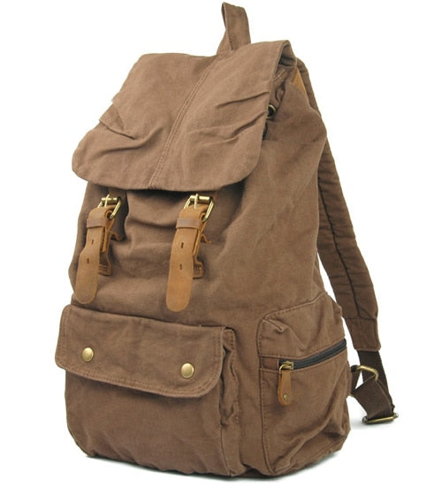 MUNUKI Vintage Lightweight Leather Canvas Backpack - Spacious 20-35 Liter Capacity