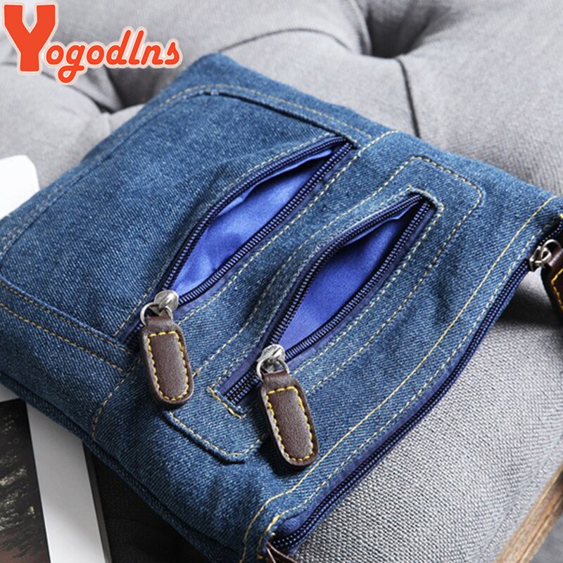 Denim Canvas Crossbody Bag with Embroidered Design - Stylish Shoulder Bag for Women