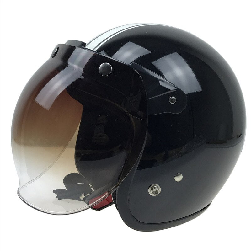 Open Face Helmet Adjustable Bubble Visor - UV 400 Protection CE - Flip Up Base for 3-Pin Buckle Helmets with Adjustable Pins for Secure Fit