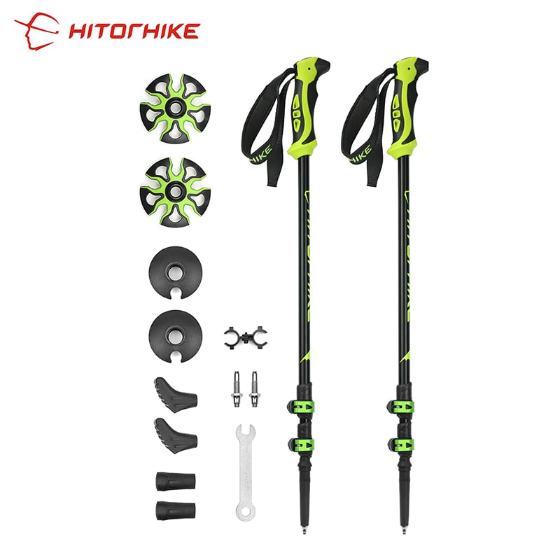 HOMFUL Lightweight Adjustable Hiking Poles - 7075 Aluminum - Shock Absorption - Tungsten Tip - Detachable Design - Straight Grip - EVA Dampening System