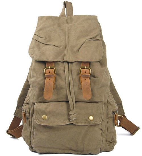 MUNUKI Vintage Lightweight Leather Canvas Backpack - Spacious 20-35 Liter Capacity