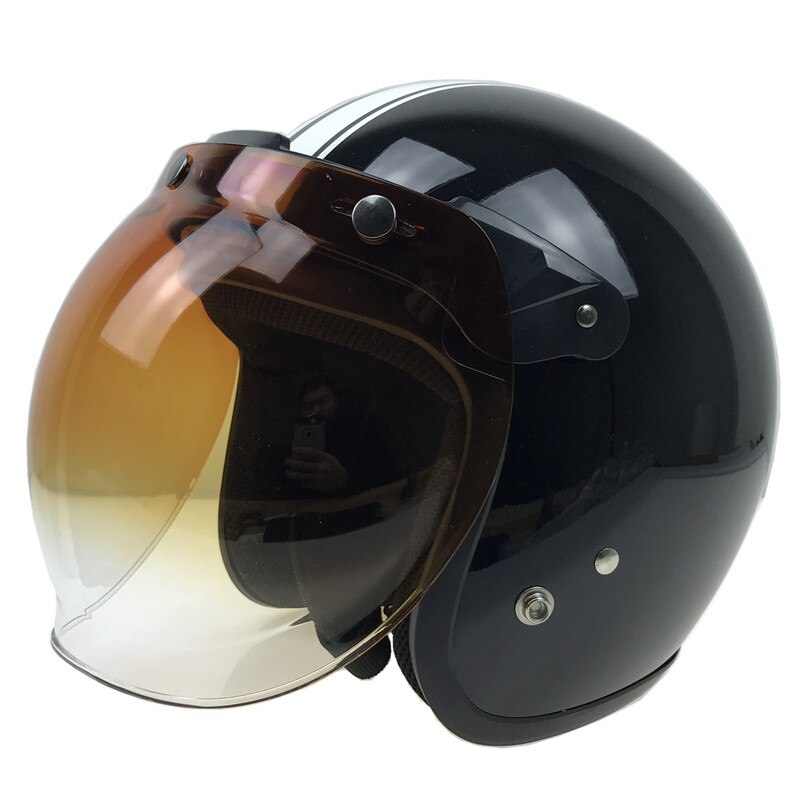 Open Face Helmet Adjustable Bubble Visor - UV 400 Protection CE - Flip Up Base for 3-Pin Buckle Helmets with Adjustable Pins for Secure Fit