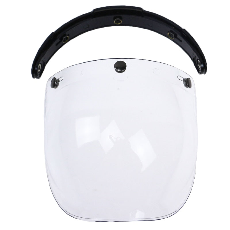 Open Face Helmet Adjustable Bubble Visor - UV 400 Protection CE - Flip Up Base for 3-Pin Buckle Helmets with Adjustable Pins for Secure Fit