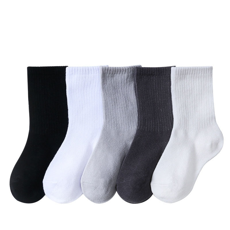 Kids Striped Solid Pattern Cotton Socks 5 Pairs Sizes S-XL for Toddlers and Young Children All-Season Comfort