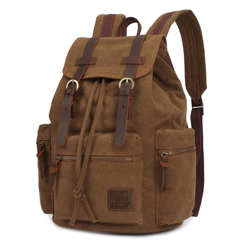 Vintage Waterproof Canvas Rucksack Backpack with Adjustable Straps - Durable Outdoor Travel Bag