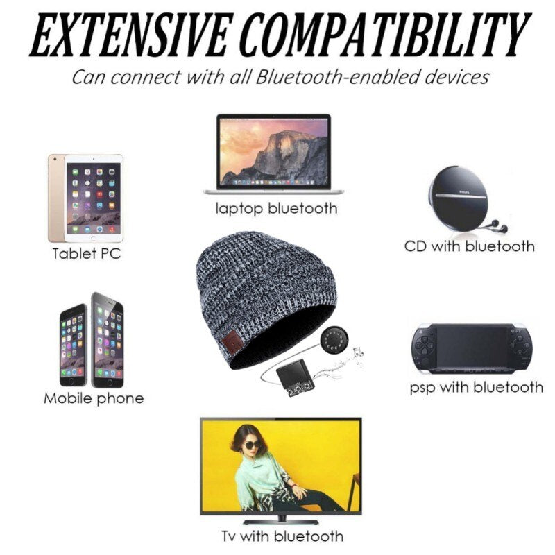 Wireless Bluetooth Headphones Beanie Cap with Polar Fleece Lining - V5.0 Bluetooth Technology for Stereo Sound Output