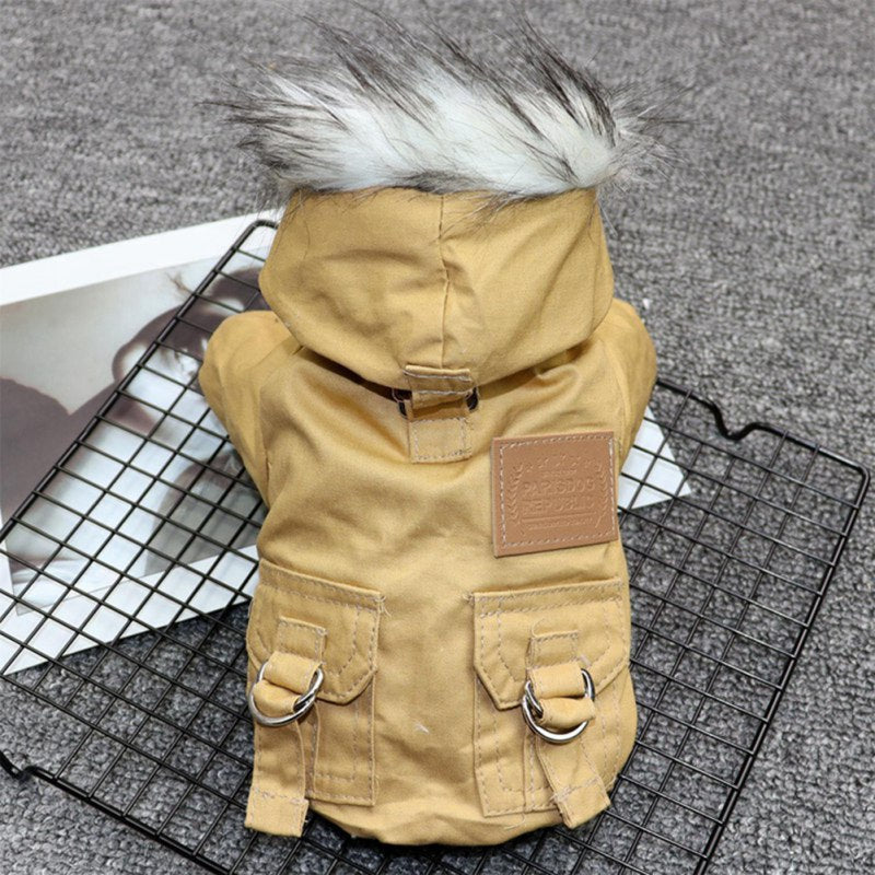 Windproof Dog Hoodie Jacket with Plush Liner - Snap Buttons for Easy On/Off - Available in 6 Sizes