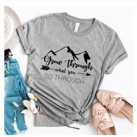 Geometric Print Graphic Art Arrow Mountains T-Shirt for Women - Grow Through What You Go Through Design