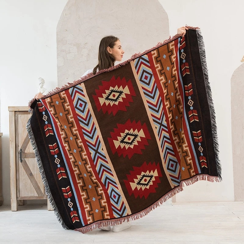 Handcrafted Bohemian Mexican Blanket with Tassels - High-Quality and Versatile