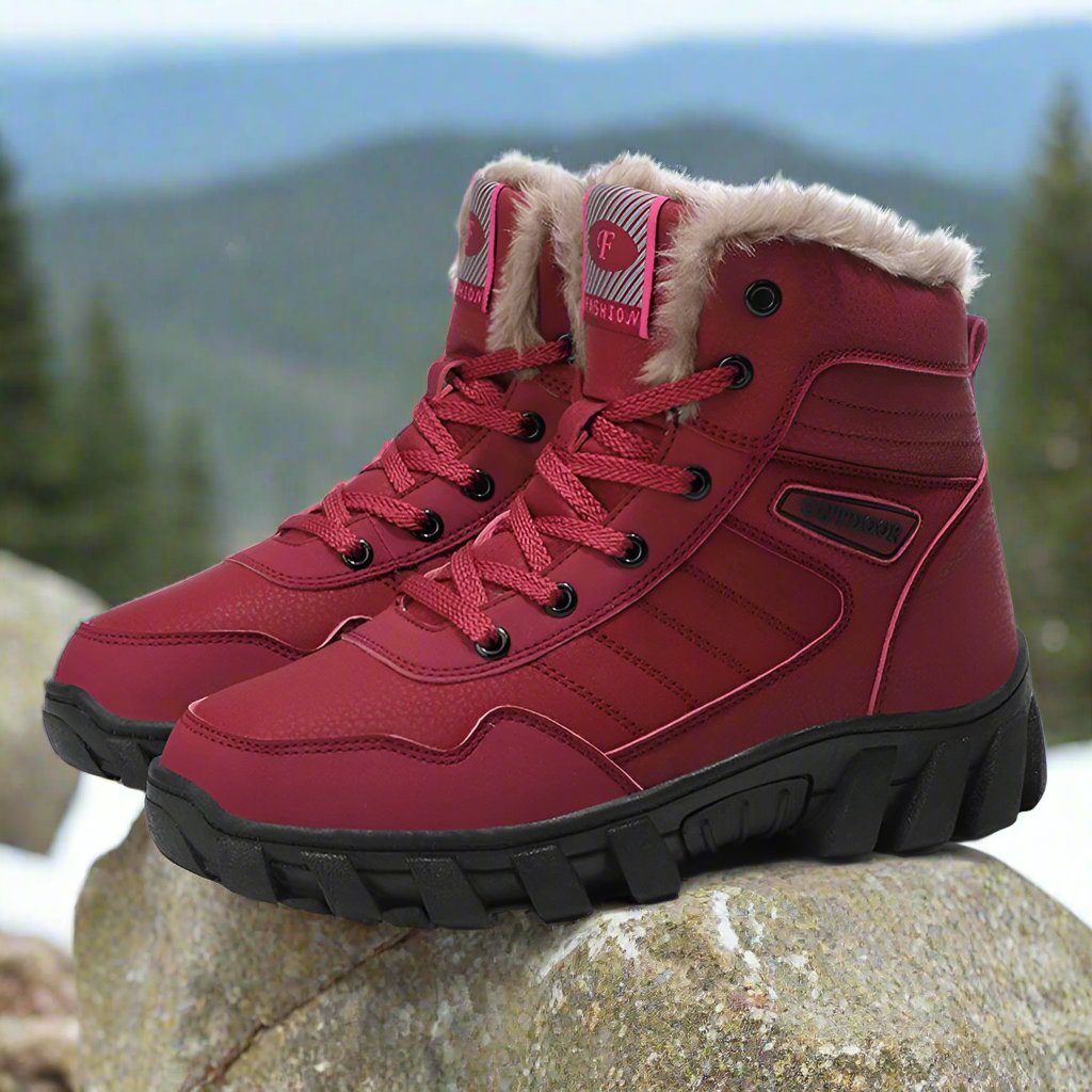 Women's Hiking Boots with Plush Fur Lining and Lace-Up Closure