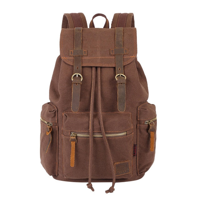 Vintage Waterproof Canvas Rucksack Backpack with Adjustable Straps - Durable Outdoor Travel Bag