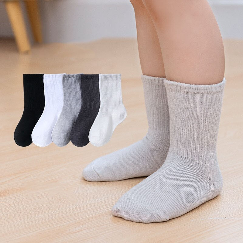 Kids Striped Solid Pattern Cotton Socks 5 Pairs Sizes S-XL for Toddlers and Young Children All-Season Comfort