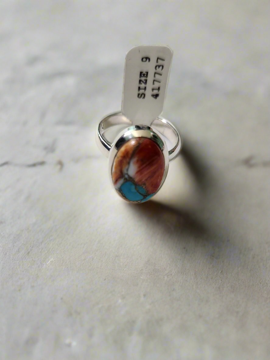 Handmade Sterling Silver Ring with Spiny Oyster Arizona Turquoise - Unique and Spiritual Jewelry for Women