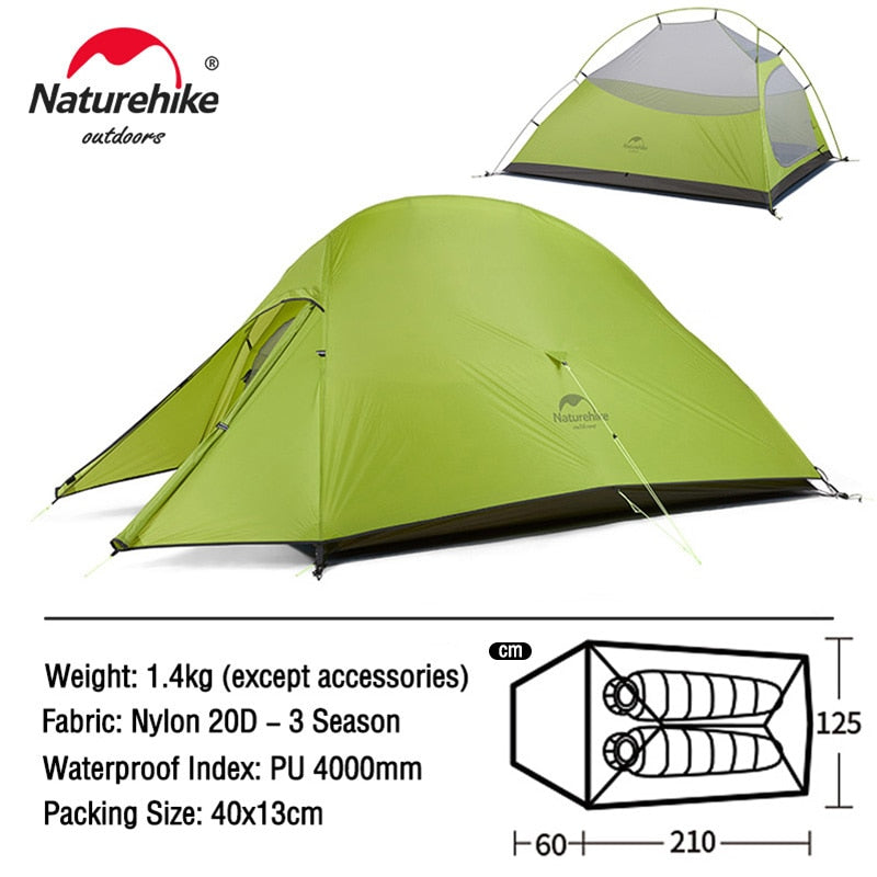 Naturehike Ultralight Waterproof Camping Tent - High Quality Polyester Fabric Double-Layered 1-3 Person Capacity