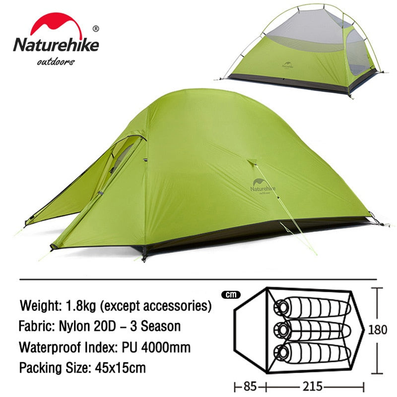 Naturehike Ultralight Waterproof Camping Tent - High Quality Polyester Fabric Double-Layered 1-3 Person Capacity