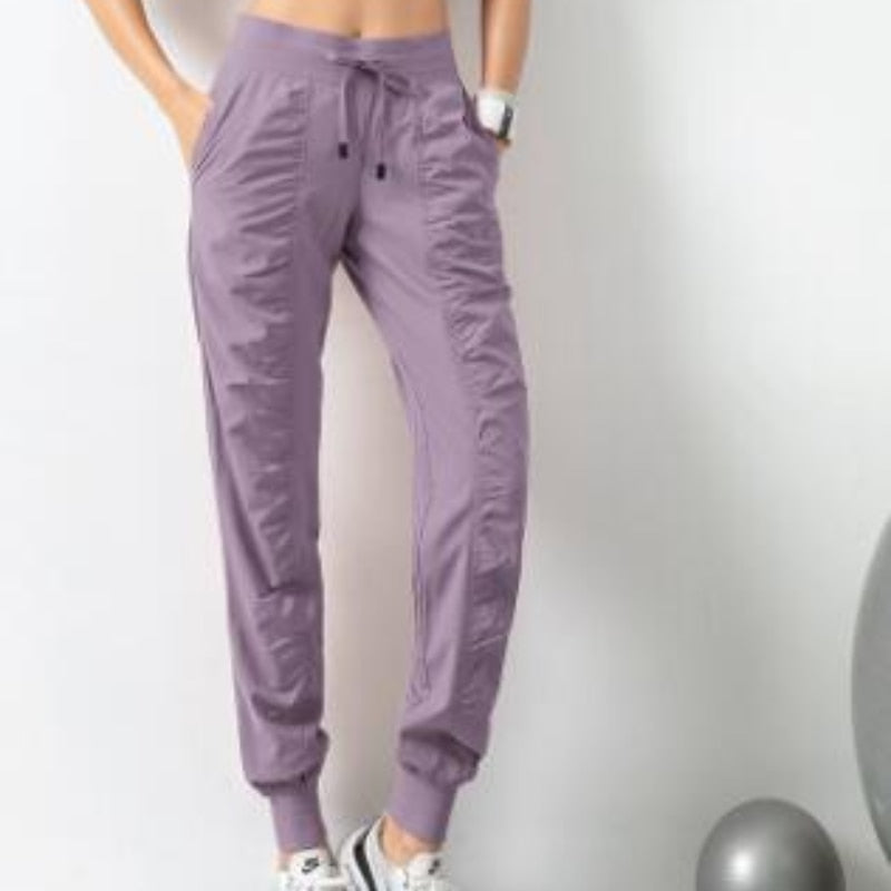 Womens Quick-Drying Drawstring Sweatpants in Polyester - Gym Joggers for Flexibility and Comfort