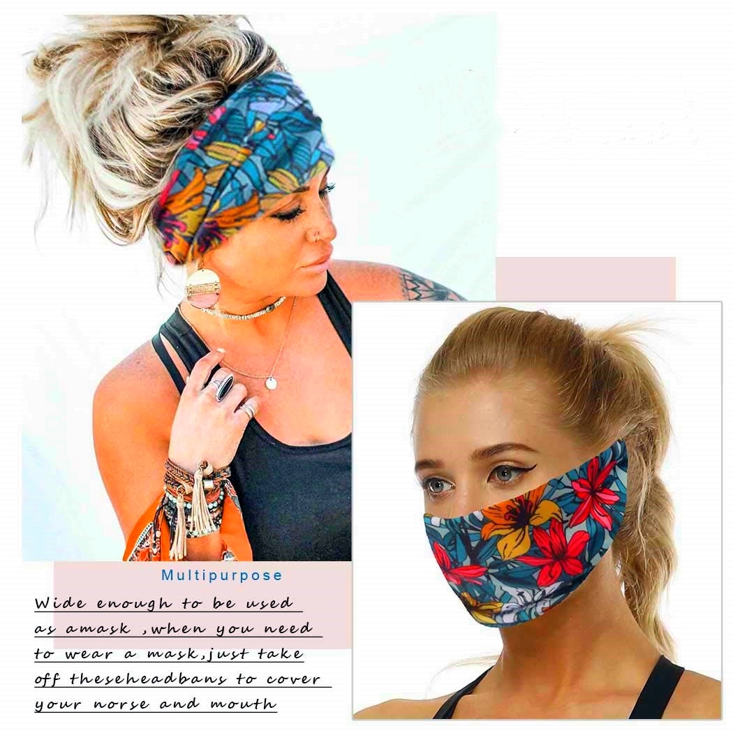 Women's Floral Headwrap Bandana in Cotton Stretch Blend - Elastic Hair Ribbons - Turban Headwear Bandage