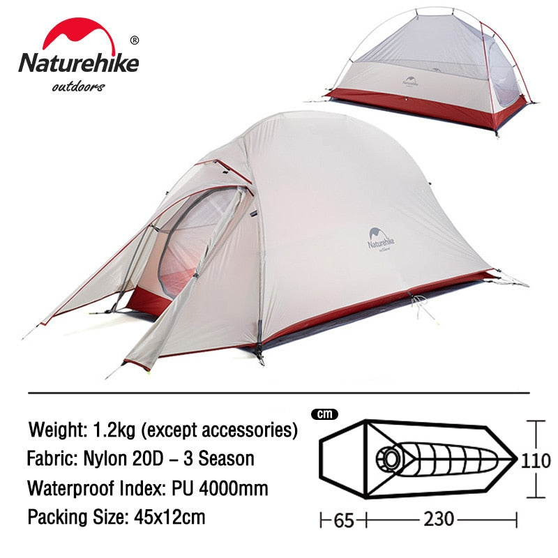 Naturehike Ultralight Waterproof Camping Tent - High Quality Polyester Fabric Double-Layered 1-3 Person Capacity