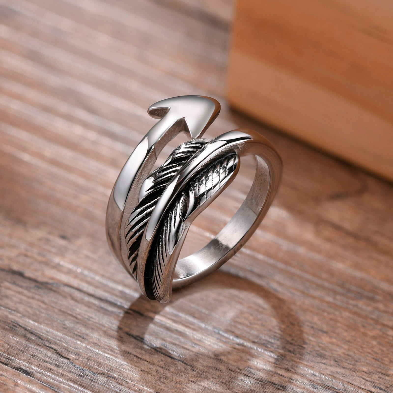 Hypoallergenic Stainless Steel Arrow Feather Ring - Lead and Nickel-Free