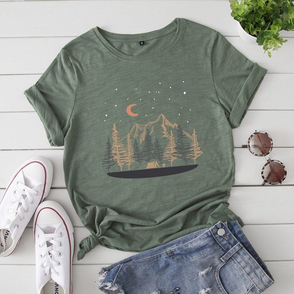 Nature-Inspired Graphic Print Women's Loose Fit Tee - Perfect Casual Summer Style