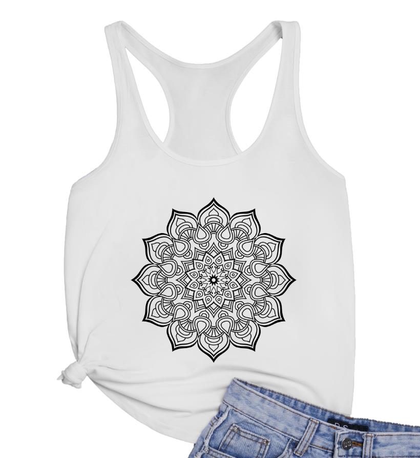 Women's Flower Art Graphic Print Racerback Tank Top in 100% Cotton Fabric