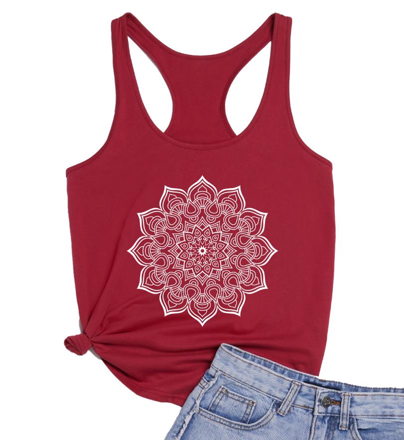 Women's Flower Art Graphic Print Racerback Tank Top in 100% Cotton Fabric