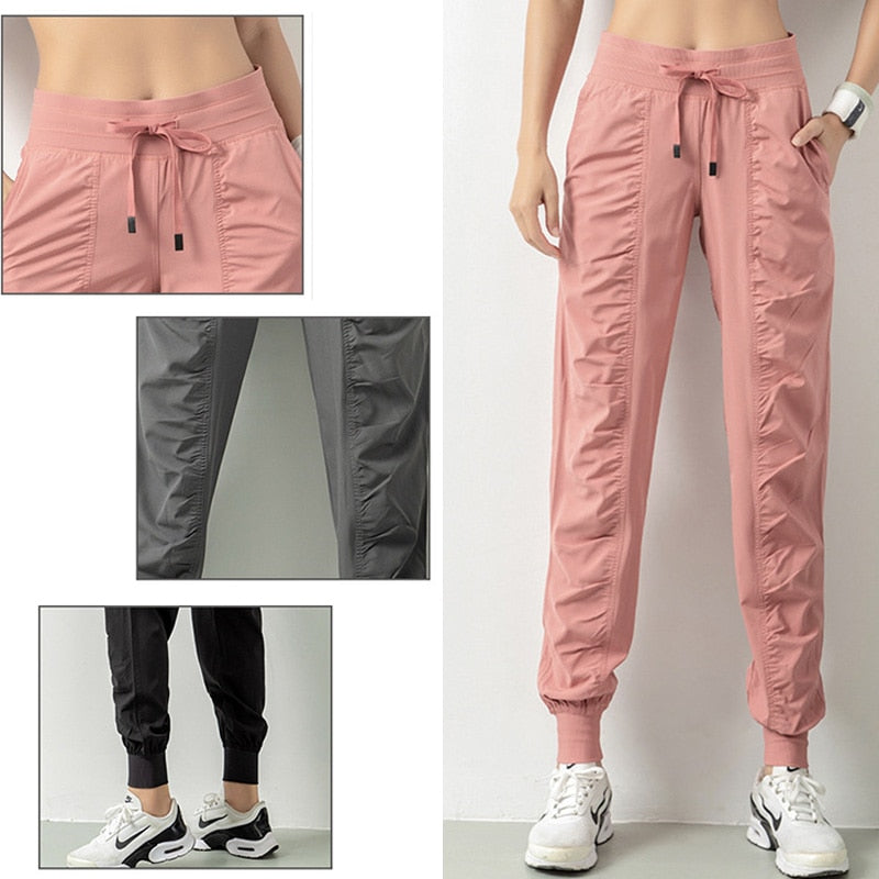 Womens Quick-Drying Drawstring Sweatpants in Polyester - Gym Joggers for Flexibility and Comfort