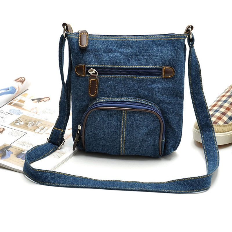 Women's Durable Denim Purse Handbag with Adjustable Shoulder Strap - Dark Blue and Light Blue Options