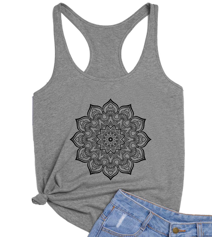 Women's Flower Art Graphic Print Racerback Tank Top in 100% Cotton Fabric